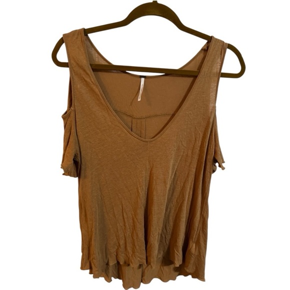 Free People Tan/Mustard Cold Shoulder Tee - Picture 1 of 7